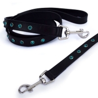 Black crystal leash - Turquoise